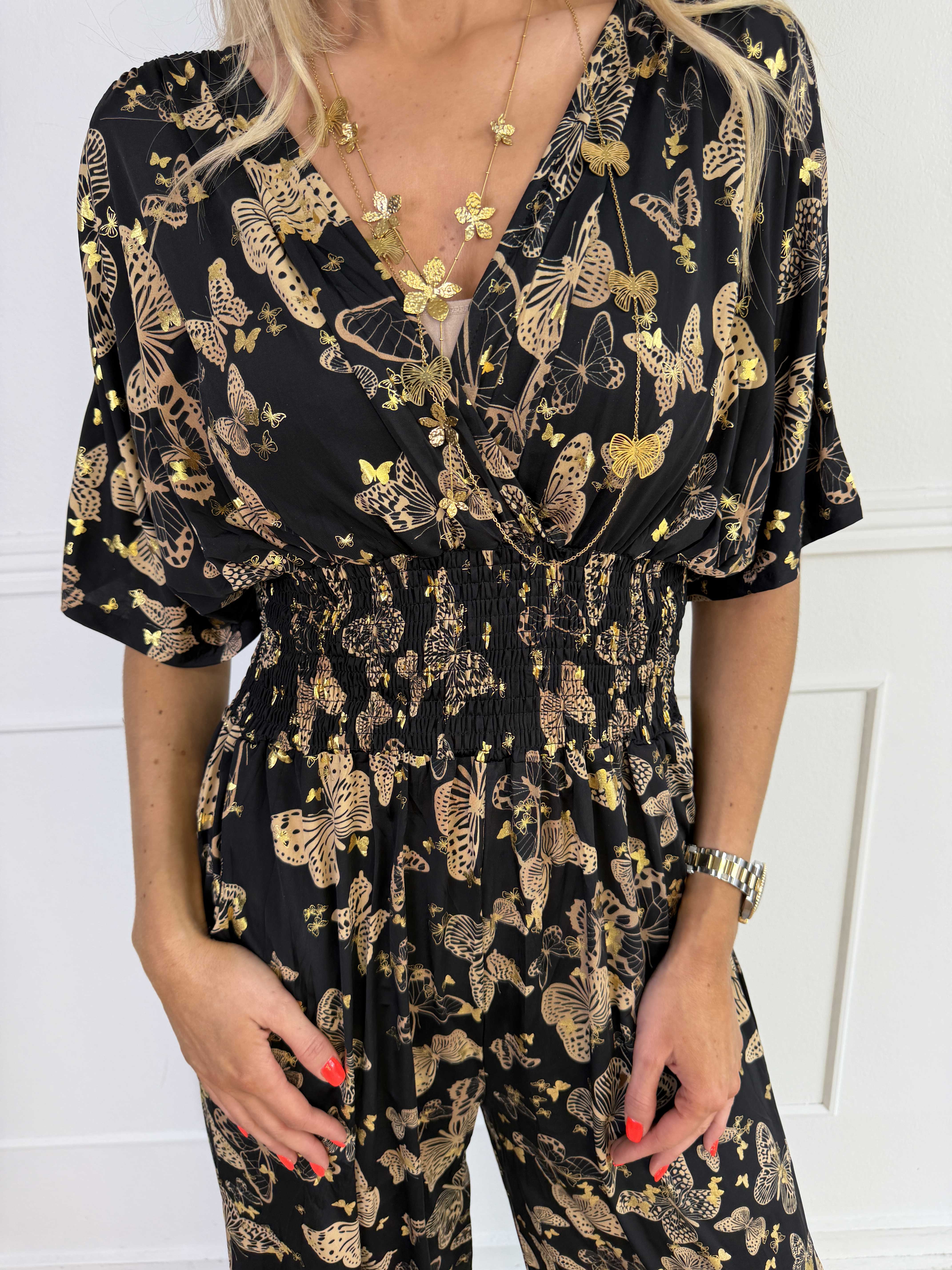 Pams Butterfly Jumpsuit - Elastisk buksedragt i sommerfugleprint